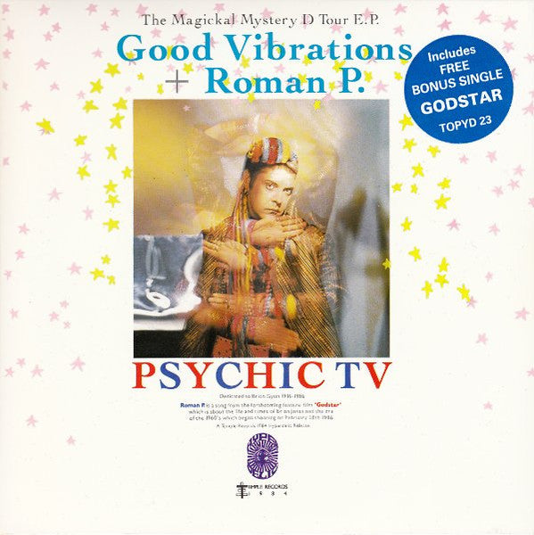 Image of Front Cover of 0154168S: 2x7" - PSYCHIC TV, The Magickal Mystery D Tour E.P. - Good Vibrations + Roman P. (Temple Records; TOPYD 23, UK 1986, Gatefold)   VG/VG+