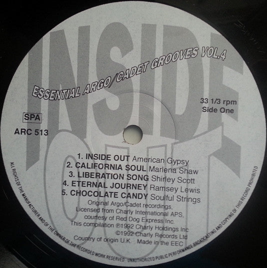 Image of Label Cover of LP - VG+/VG - VARIOUS, Inside Out - Essential Argo/Cadet Grooves Vol. 4 (Charly Records; ARC 513, UK 1992, Picture Sleeve), Light wear to edges of sleeve.,  - 4246276S