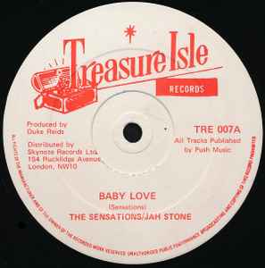 Image of Front Cover of 5044248S: 12" - THE SENSATIONS / JAH STONE / TECHNIQUES, Baby Love / Original Travelling Man (Treasure Isle; TRE 007, UK , Reggae Disco 45 Sleeve)   VG/VG