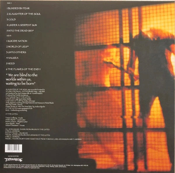 Image of Back Cover of 0224090E: LP - AT THE GATES, Slaughter Of The Soul (Earache; MOSH143, UK 2002 Reissue, Inner)   VG+/VG+