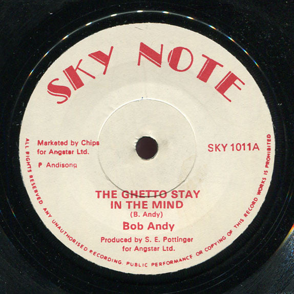 Image of Front Cover of 0224060E: 7" - BOB ANDY, The Ghetto Stay In The Mind (Sky Note; SKY 1011, UK 1977, Solid Centre) Plays above grade, sounds VG.  /G+