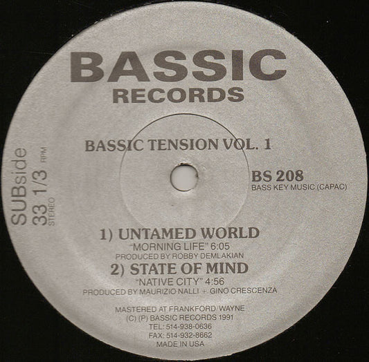 Image of Front Cover of 12" - /VG - VARIOUS, Bassic Tension Vol. 1 (Bassic Records; BS 208, US 1991), Light hairline marks only, plays VG/VG+.,  - 4146126S