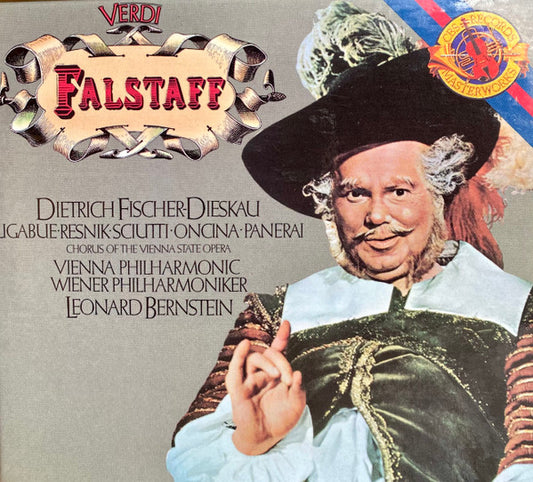 Image of Front Cover of 0234276E: CD - GIUSEPPE VERDI, WIENER PHILHARMONIKER, CHOR DER WIENER STAATSOPER, LEONARD BERNSTEIN, Falstaff (CBS; M2K42535, UK 1987, Box Set, Booklet)   VG+/VG+