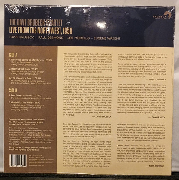 Image of Back Cover of 0324054E: LP - THE DAVE BRUBECK QUARTET, Live From The Northwest, 1959 (Brubeck Editions; BE202310001, US 2023, Picture Sleeve, Record Store Day 2023)   VG+/VG+