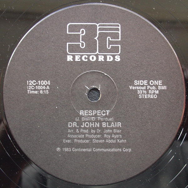 Image of Front Cover of 0344111S: 12" - DR. JOHN BLAIR, Respect / Instrumental (3C Records; 12C-1004, US 1983) Nice copy!  /VG+