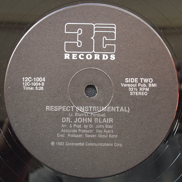 Image of Back Cover of 0344111S: 12" - DR. JOHN BLAIR, Respect / Instrumental (3C Records; 12C-1004, US 1983) Nice copy!  /VG+