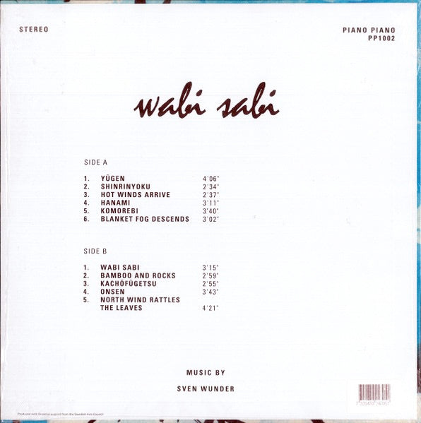 Image of Back Cover of 0354078S: LP - SVEN WUNDER, Wabi Sabi (Piano Piano; PP1002, Sweden 2020)   NEW/NEW