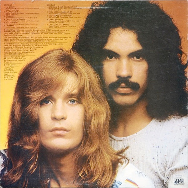 Image of Back Cover of 0324250E: LP - DARYL HALL AND JOHN OATES, Whole Oats (Atlantic; SD 7242, US 1972, Insert, Presswell Pressing)   VG+/VG+