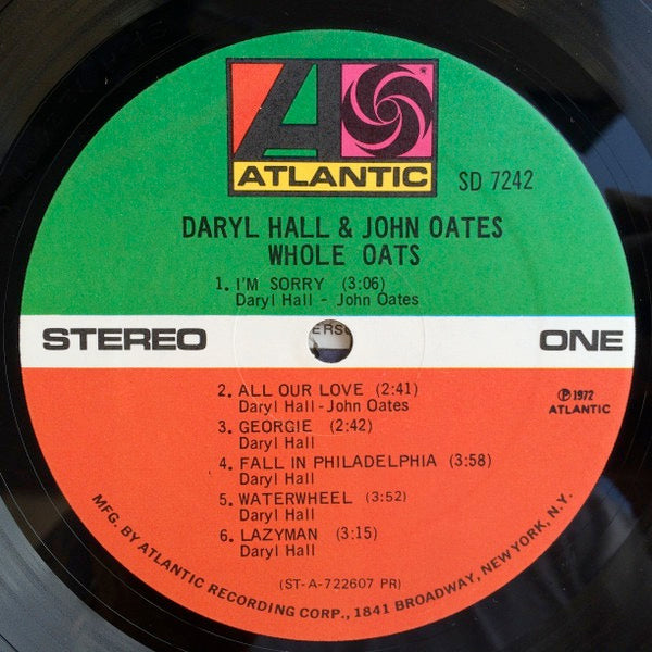 Image of Label Cover of 0324250E: LP - DARYL HALL AND JOHN OATES, Whole Oats (Atlantic; SD 7242, US 1972, Insert, Presswell Pressing)   VG+/VG+