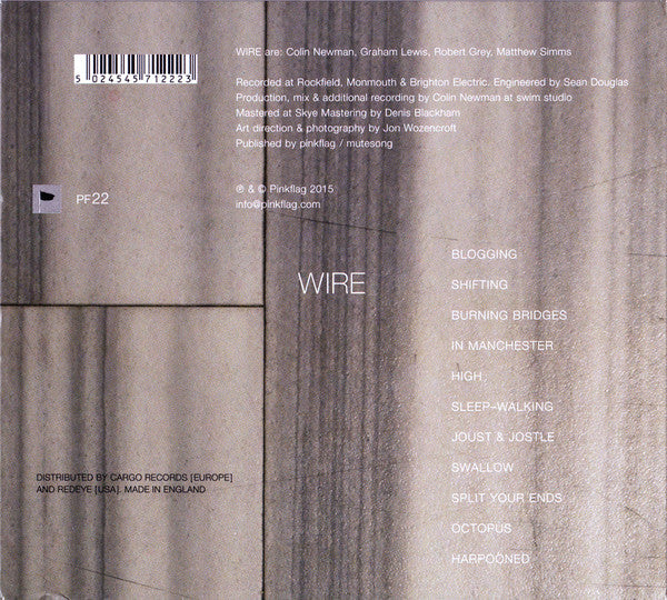 Image of Back Cover of 0334231E: CD - WIRE, Wire (Pinkflag; PF22, UK, Europe & US 2015, Digipak)   EX/EX