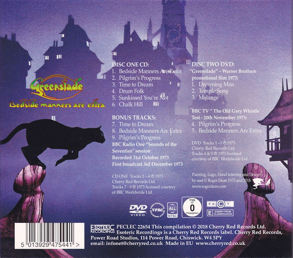 Image of Back Cover of 0354140S: 2xCD - GREENSLADE, Bedside Manners Are Extra (Esoteric Recordings; PECLEC 22654, UK 2018, Double Digipak, 1 x CD, 1 x DVD) SEALED  VG+/VG+