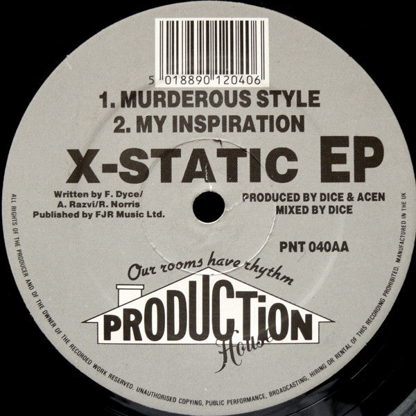Image of Back Cover of 12" EP - /G+ - X-STATIC, X-Static EP (Production House; PNT 040, UK 1992, Company Sleeve), , A	Ready 2 GoAA1	Murderous StyleAA2	My Inspiration - 2046199S