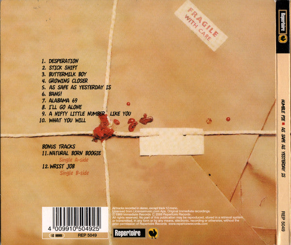 Image of Back Cover of CD - VG+/VG+ - HUMBLE PIE, As Safe As Yesterday Is (Repertoire Records; REP 5049, Germany 2008, Digipak, Booklet), ,  - 4336022E