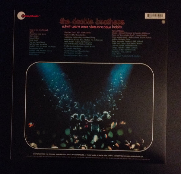 Image of Back Cover of 0344390S: LP - THE DOOBIE BROTHERS, What Were Once Vices Are Now Habits (Friday Music; FRM-2750, US 2012 Reissue, Gatefold, 180 Gram Vinyl) Very strong VG. Closer to VG+.  VG/VG