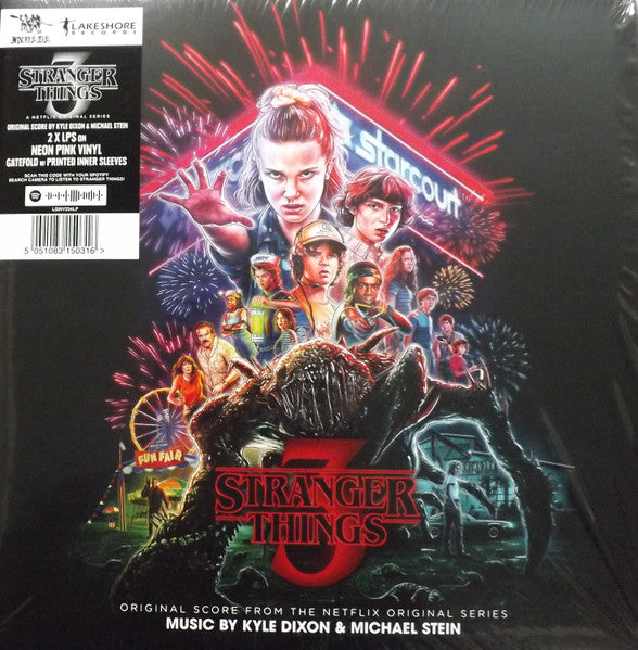 Image of Front Cover of 0344392S: 2xLP - KYLE DIXON & MICHAEL STEIN, Stranger Things 3 (Original Score From The Netflix Original Series) (Invada; LSINV234LP, UK 2019, Gatefold, 2 Inners, Sticker) Nice clean copy.  VG+/VG+