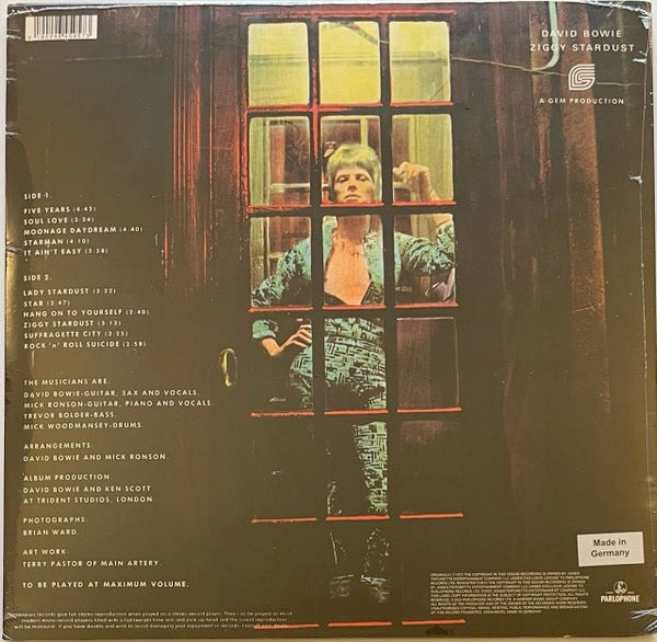 Image of Back Cover of LP - EX/EX - DAVID BOWIE, The Rise And Fall Of Ziggy Stardust And The Spiders From Mars (Parlophone; DBZSPD 2022, Worldwide 2022 Reissue, Die Cut Sleeve, Insert, Poster, Picture Disc), Opened Instore, Still In Stickered Shrinkwrap,  - 2826101E