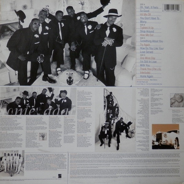 Image of Back Cover of 2xLP - VG/VG+ - NEW EDITION, Home Again (MCA Records; MCA-11480, UK 1996, Picture Sleeve), Some very faint marks. Sleeve has some light wear to corners and mild discolouration at edges.,  - 3416261C