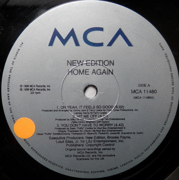 Image of Label Cover of 2xLP - VG/VG+ - NEW EDITION, Home Again (MCA Records; MCA-11480, UK 1996, Picture Sleeve), Some very faint marks. Sleeve has some light wear to corners and mild discolouration at edges.,  - 3416261C