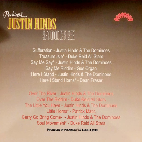 Image of Back Cover of LP - VG+/VG+ - JUSTIN HINDS, Showcase (Peckings Records; PTI 012, UK 2023, Red Vinyl), ,  - 3646253S