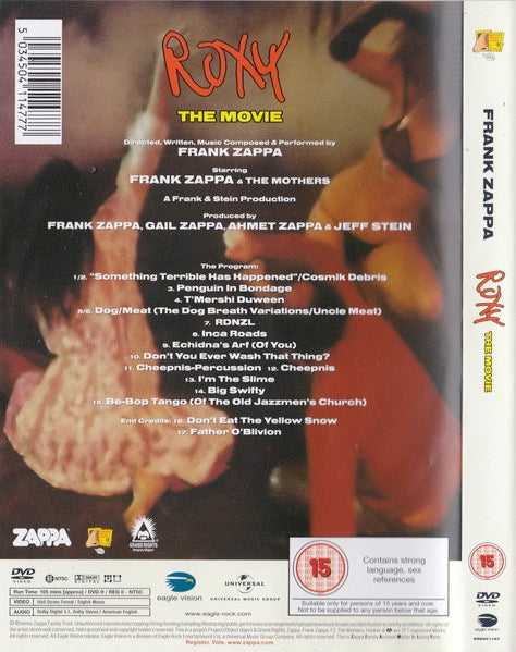 Image of Back Cover of 0314480C: DVD - FRANK ZAPPA & THE MOTHERS, ROXY - The Movie (Eagle Vision; EREDV 1147, Europe 2015, Insert)   VG+/VG