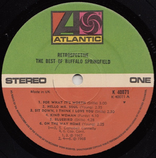Image of Back Cover of LP - VG/VG - BUFFALO SPRINGFIELD, Retrospective - The Best Of Buffalo Springfield (Atlantic; K40071, UK 1972 Reissue), Ring Wear,  - 4326249E