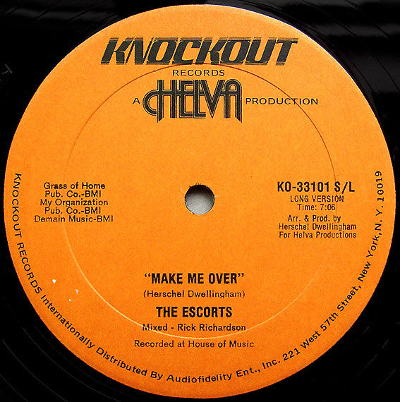 Image of Front Cover of 4344080S: 12" - THE ESCORTS, Make Me Over (Knockout; KO-33101, US 1981, Plain Sleeve) hairlines and rub marks both sides. pol/sol  /G+