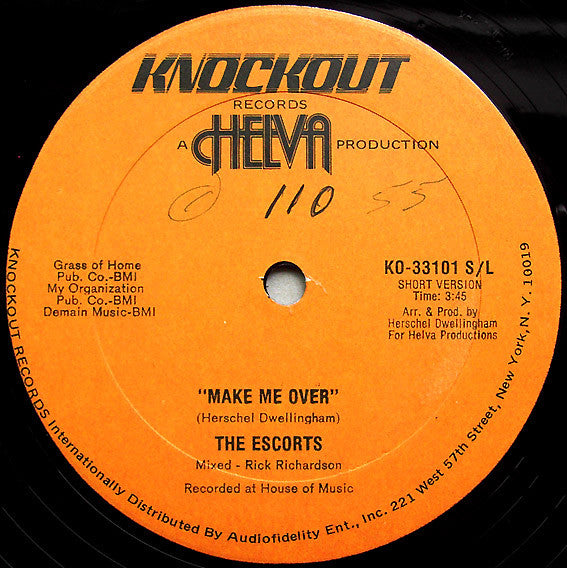 Image of Back Cover of 4344080S: 12" - THE ESCORTS, Make Me Over (Knockout; KO-33101, US 1981, Plain Sleeve) hairlines and rub marks both sides. pol/sol  /G+