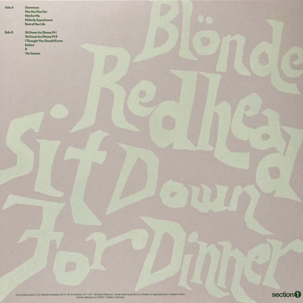 Image of Back Cover of LP - VG+/EX - BLONDE REDHEAD, Sit Down For Dinner (section 1; S003-1, US 2023, Inner, Black Vinyl), ,  - 0916204C