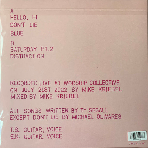 Image of Back Cover of 0444106S: 12" - TY SEGALL & EMMETT KELLY, Live At Worship (Drag City; DC878, US 2023) Creased Edge  VG/VG+