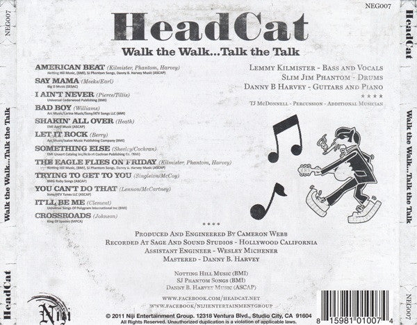 Image of Back Cover of 0354267S: CD - HEADCAT*, Walk The Walk..Talk The Talk (Niji Entertainment Group; NEG007, US 2011)   VG+/VG+