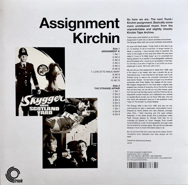 Image of Back Cover of 0414170C: LP - BASIL KIRCHIN, Assignment Kirchin (Trunk Records; JBH105, UK 2023)   NEW/NEW