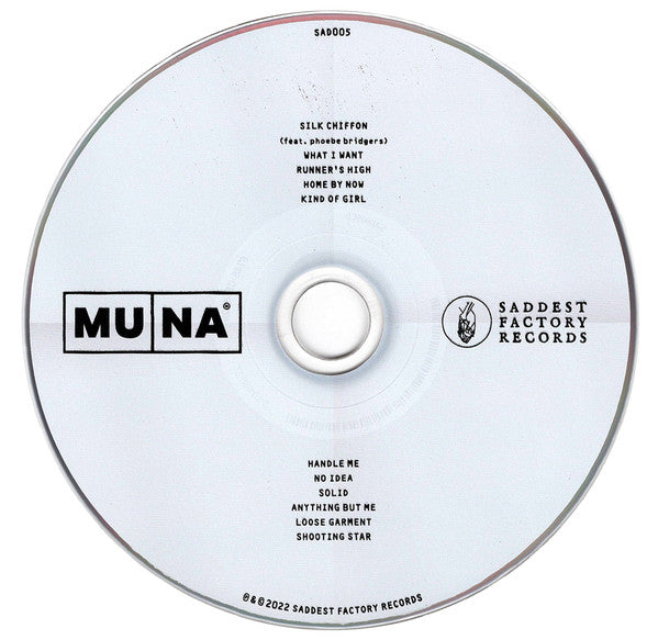 Image of Label Cover of 0454021S: CD - MUNA, MUNA (Saddest Factory; SAD005, US 2022) Opened Instore, Still In Shrinkwrap  VG+/VG+