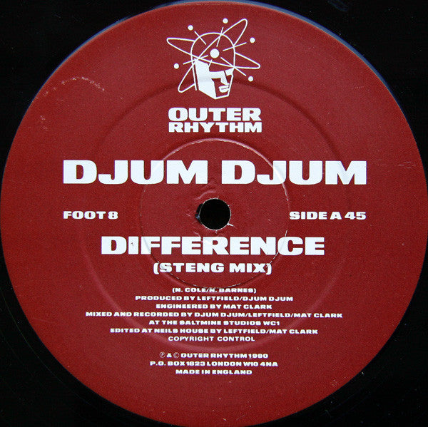 Image of Label Cover of 12" - VG+/VG - DJUM DJUM, Difference (Outer Rhythm; FOOT 8, UK 1990, Picture Sleeve), strong VG,  - 3046353S