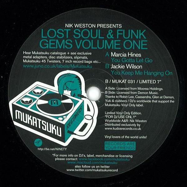 Image of Front Cover of 0454185S: 7" - MARCIA HINES, JACKIE WILSON, Lost Soul & Funk Gems Volume One (Mukatsuku Records; MUKAT 031, UK 2014)   /VG+