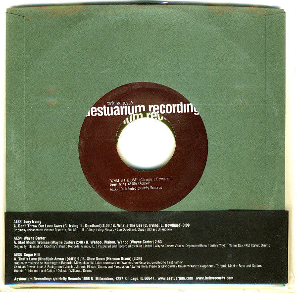 Image of Back Cover of 3554019S: 3x7" - VARIOUS, Chicago One-Stop: Staff Picks, Vol. 1 (Aestuarium Records; AES3-5, US 2004, Plain sleeve, No Obi) Strong VG+. No packaging  /VG+