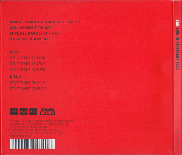 Image of Back Cover of 5114579C: 2xCD - CAN, Live In Stuttgart 1975 (Spoon Records; CDSPOON63, Europe 2021 Reissue, Digipak, Booklet) Edge Wear  VG/VG