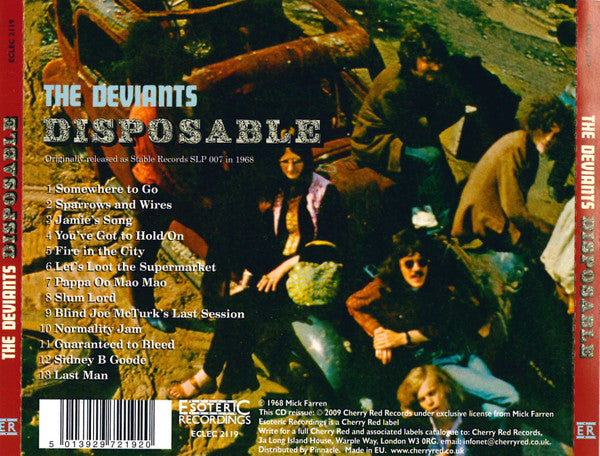 Image of Back Cover of 1734014E: CD - THE DEVIANTS, Disposable (Esoteric Recordings; ECLEC 2119, UK 2009, Jewel Case)   VG+/VG+