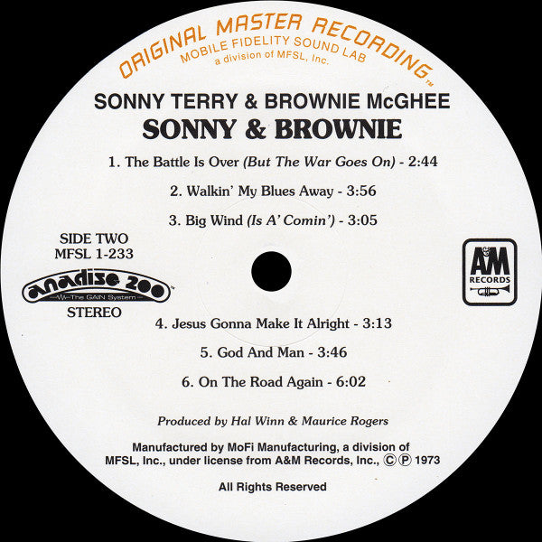 Image of Label Cover of 0444516S: LP - SONNY TERRY & BROWNIE MCGHEE, Sonny & Brownie (Mobile Fidelity Sound Lab; MFSL 1-233, US 1995 Reissue, Inner)   VG+/VG+