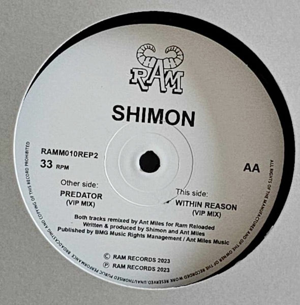 Image of Front Cover of 0534122E: LP - SHIMON, The Predator / Within Reason (Ant Miles VIP Remixes) (RAM Records; RAMM010REP2, UK 2023)   NEW/NEW