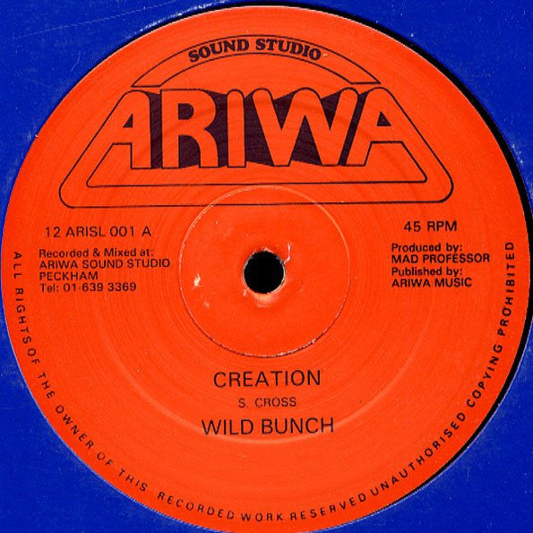 Image of Front Cover of 0524099E: 12" - WILD BUNCH, Creation / Stylish (Ariwa; 12 ARISL 001, UK 1984, Reggae Disco 45 Sleeve) Plays with light surface noise.  VG/G+