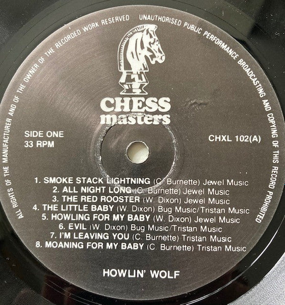Image of Label Cover of LP - VG/VG - HOWLIN' WOLF, Chess Masters (Chess; CHXL 102, UK 1980s Reissue), Light damage and a sticker ghost on sleeve,  - 2316378C