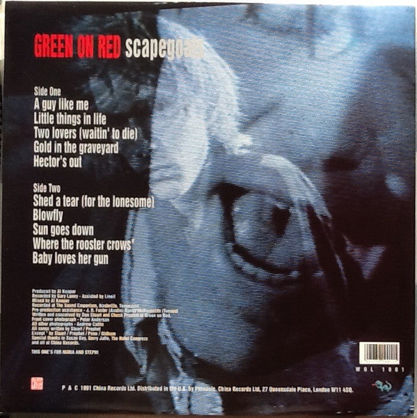 Image of Back Cover of 4514476C: LP - GREEN ON RED, Scapegoats (China Records; WOL 1001, UK 1991, Inner)   VG+/VG+