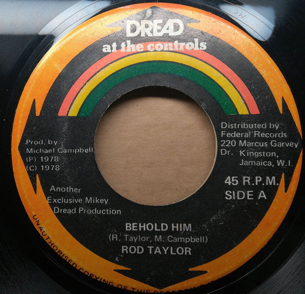 Image of Front Cover of 7" - /G+ - ROD TAYLOR / MIKEY DREAD & KING TUBBY, Behold Him / Parrot Jungle (Dread At The Controls; , Jamaica 1978), Light marks only, plays above grade. SWOL,  - 2316428C