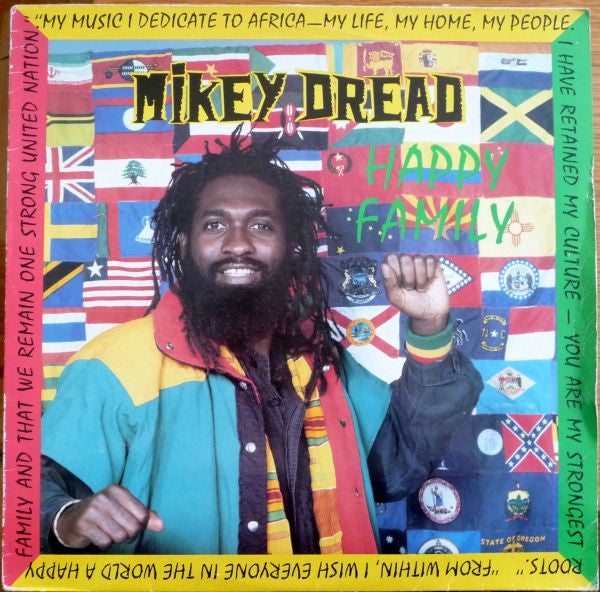 Image of Front Cover of 4345449S: LP - MIKEY DREAD, Happy Family (Real Authentic Sound; RAS 3035, UK 1989, Picture Sleeve) few faint marks both sides - minor. sticker top right front sleeve. faint edge wear  VG/VG