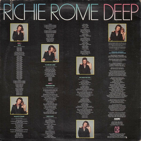 Image of Back Cover of 0514246C: LP - RICHIE ROME, Deep (Elektra; 6E-256, US 1980) Sleeve has notched cut-out at top of spine, edge wear, scuffs, and creasing  VG/VG+