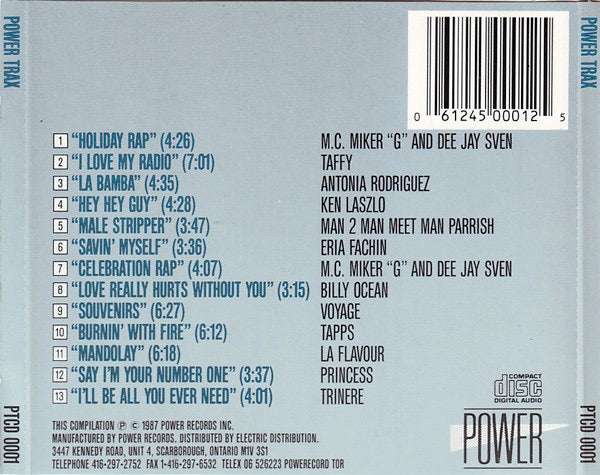 Image of Back Cover of 0514357C: CD - VARIOUS, Power Trax (Power Records; PTCD 0001, Canada 1987, Jewel Case)   VG+/VG+