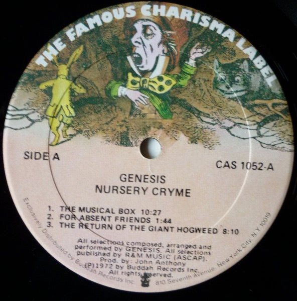 Image of Label Cover of 2724286E: LP - GENESIS, Nursery Cryme (Charisma; CAS 1052, US 1970s Reissue, Gatefold) Cut-out (Notched)  VG+/VG+