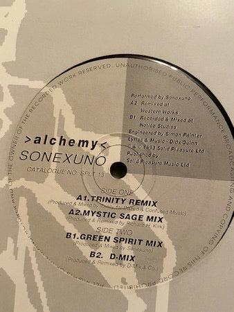 Image of Label Cover of 0714041C: 12" - SONEXUNO, Alchemy (Solid Pleasure; SPLT 13, UK 1993, Company Sleeve)   VG/VG