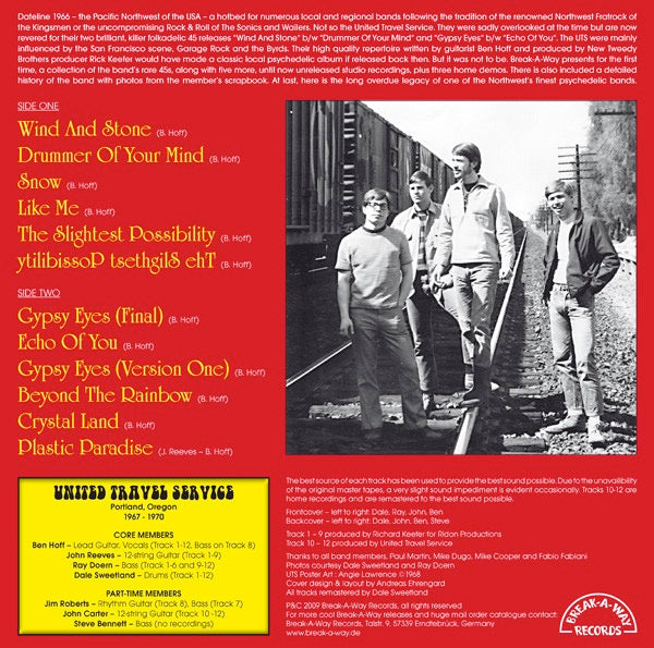 Image of Back Cover of 3725244E: LP - UNITED TRAVEL SERVICE, Wind And Stone (Break-A-Way Records; BREAK 018, Germany 2009, Insert)   VG+/VG+