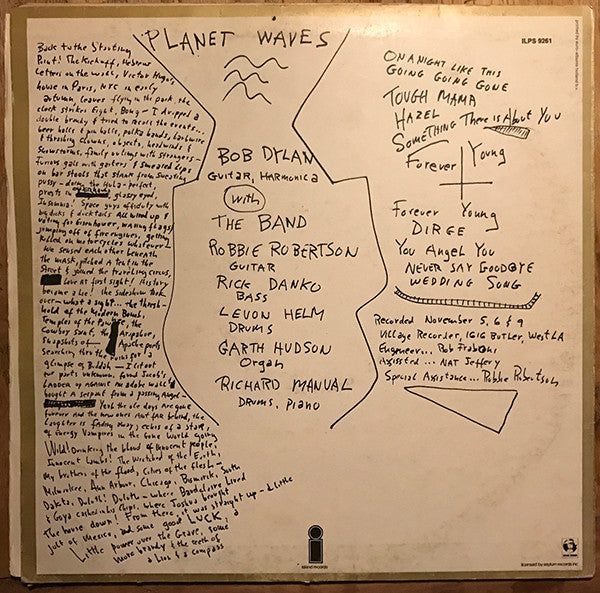 Image of Back Cover of 0724086E: LP - BOB DYLAN, Planet Waves (Island Pink Rim; ILPS 9261, Netherlands 1974)   VG+/VG+